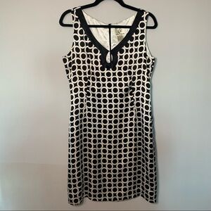 Women’s ICE black geometric circular printed silk sleeveless dress size 10
